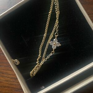 Delicate Gold Flower Pendant Braclet set of 3 - Gold